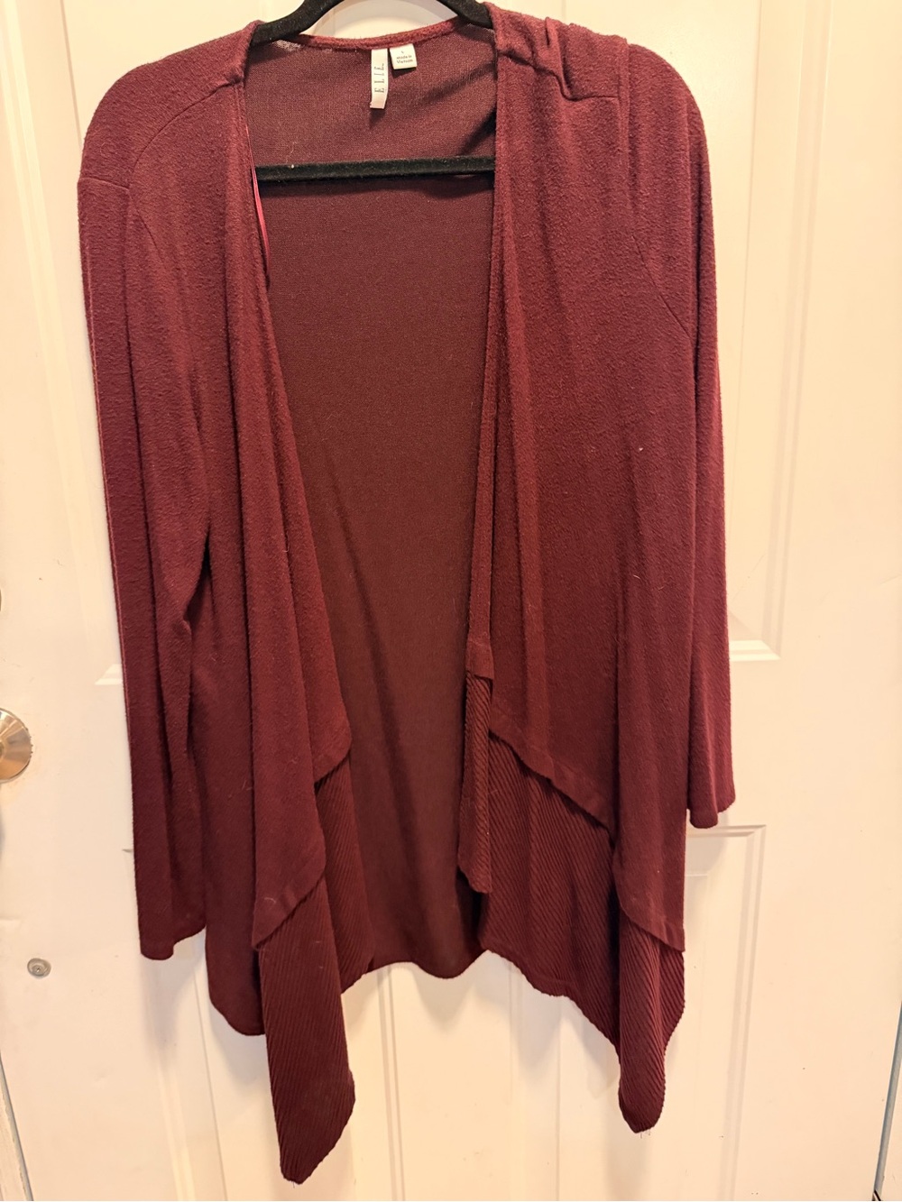 Elle Open-Front Draped Cardigan - Burgundy